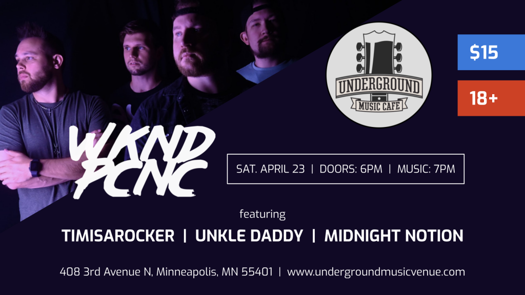 The event poster for Weekend Picnic at Underground Music Venue on April 23 with Timisarocker, Unkle Daddy, and Midnight Notion